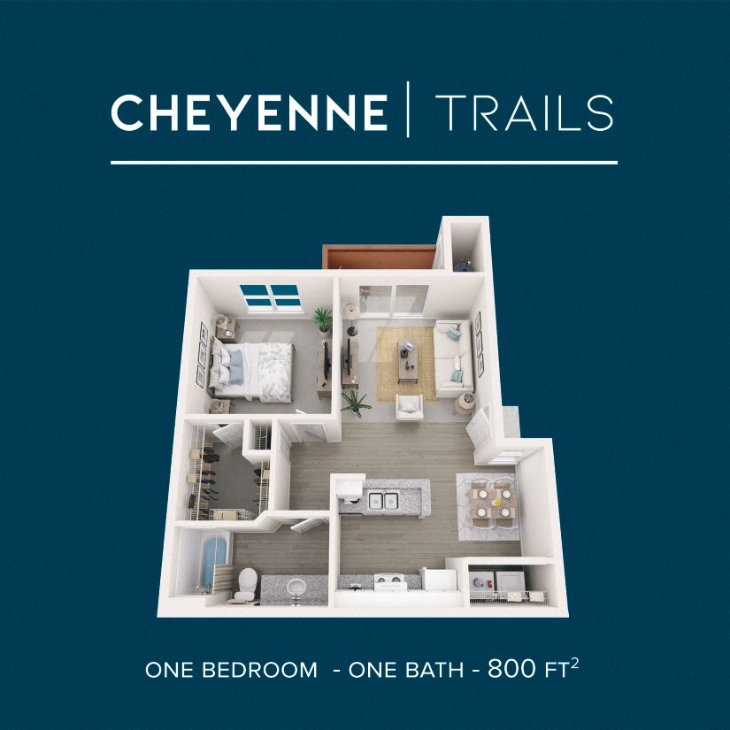 Floor plan for 1 bed, 1 bath, 800 sqft